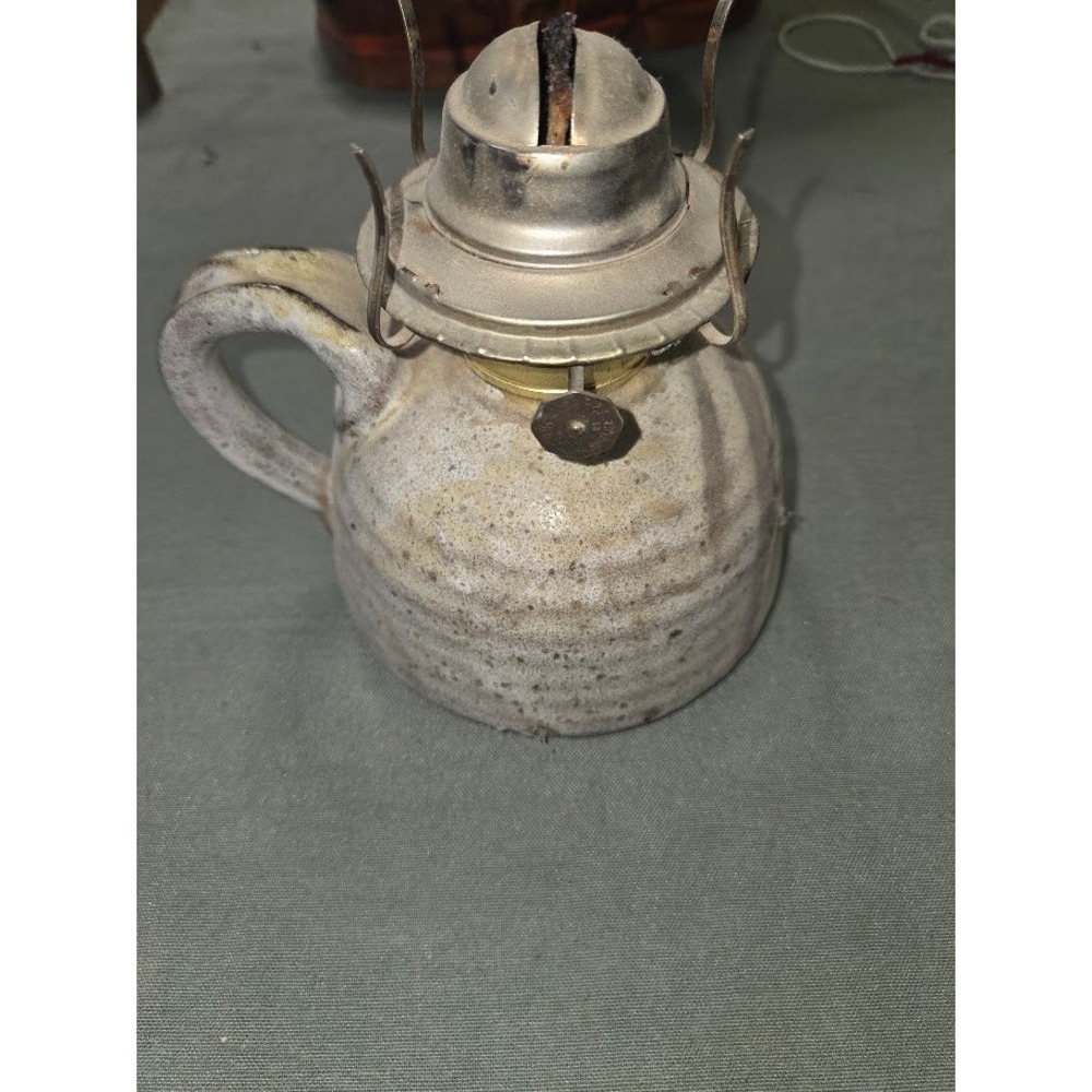 Vintage  Stoneware Oil Lamp Finger Jug Danbury CT USA